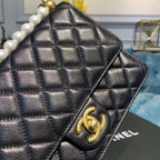 CHL - Short Pearl Handle Bag Gold Toned Hardware Black For Women Handbags, Shoulder And Crossbody Bags 8.2in/21LO AS0585