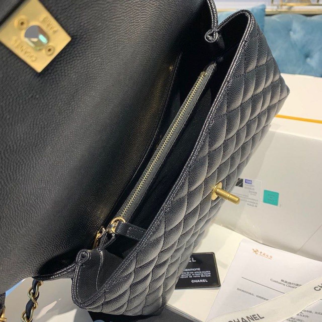 CHL - Large Flap Bag With Top Handle Black For Women, Women’s Handbags, Shoulder And Crossbody Bags 11in/28LO A92991