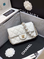 CHL - Small Pearl Logo Strap Flap Bag White For Women Handbags, Shoulder And Crossbody Bags 7in/18LO AS1436