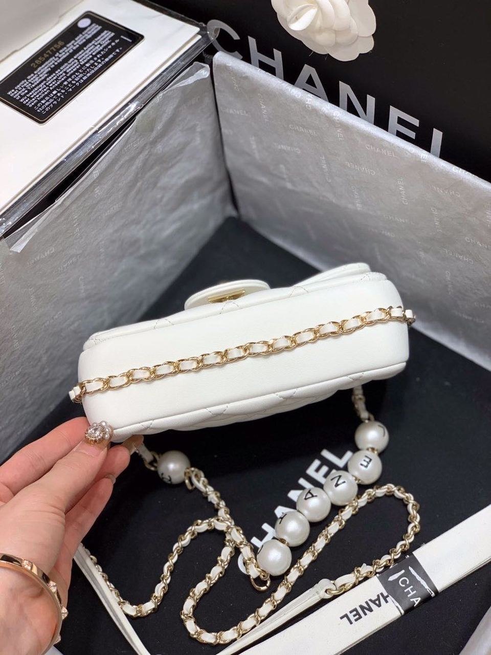 CHL - Small Pearl Logo Strap Flap Bag White For Women Handbags, Shoulder And Crossbody Bags 7in/18LO AS1436