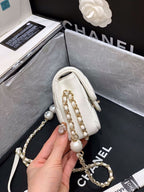 CHL - Small Pearl Logo Strap Flap Bag White For Women Handbags, Shoulder And Crossbody Bags 7in/18LO AS1436