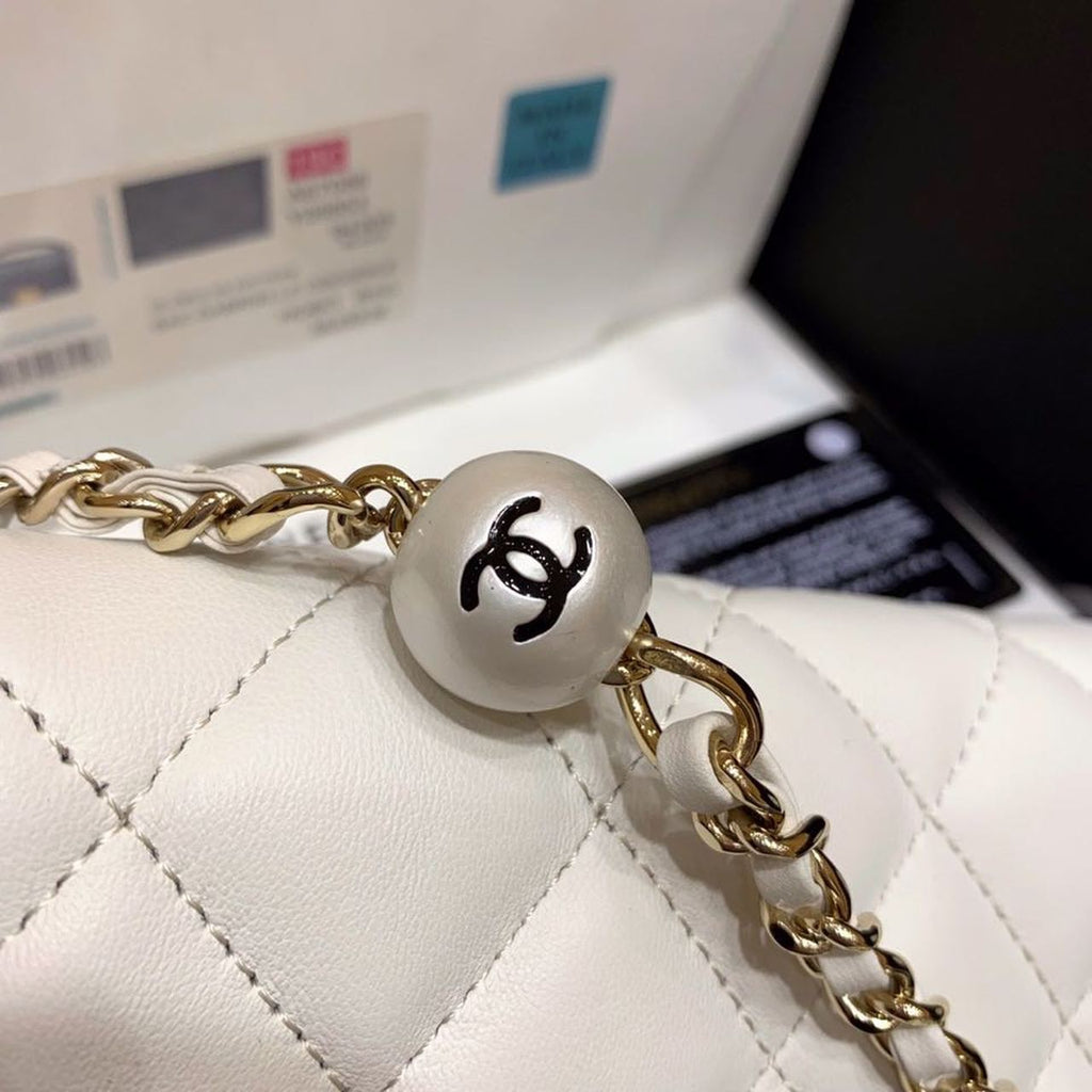 CHL - Small Pearl Logo Strap Flap Bag White For Women Handbags, Shoulder And Crossbody Bags 7in/18LO AS1436