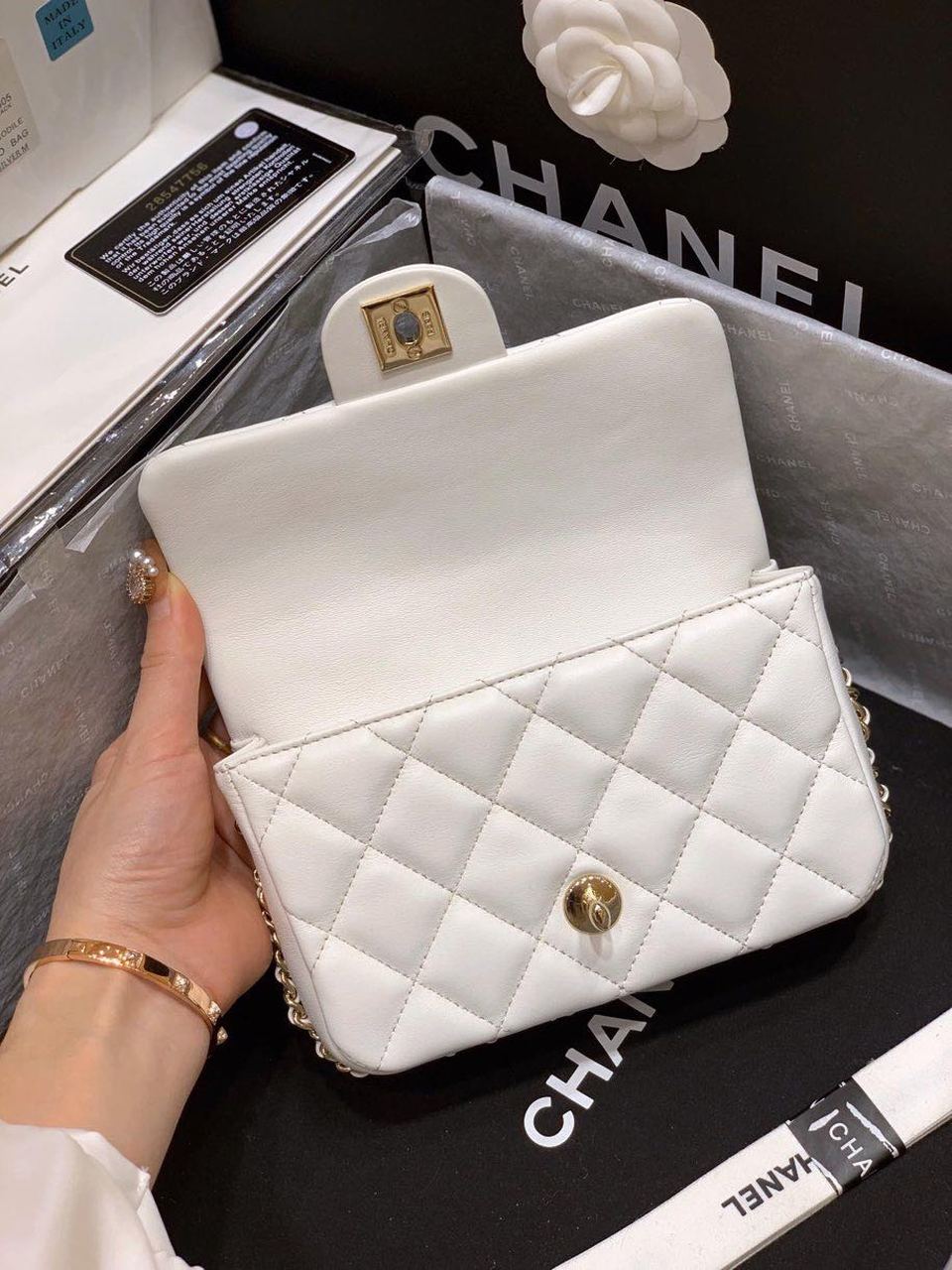 CHL - Small Pearl Logo Strap Flap Bag White For Women Handbags, Shoulder And Crossbody Bags 7in/18LO AS1436