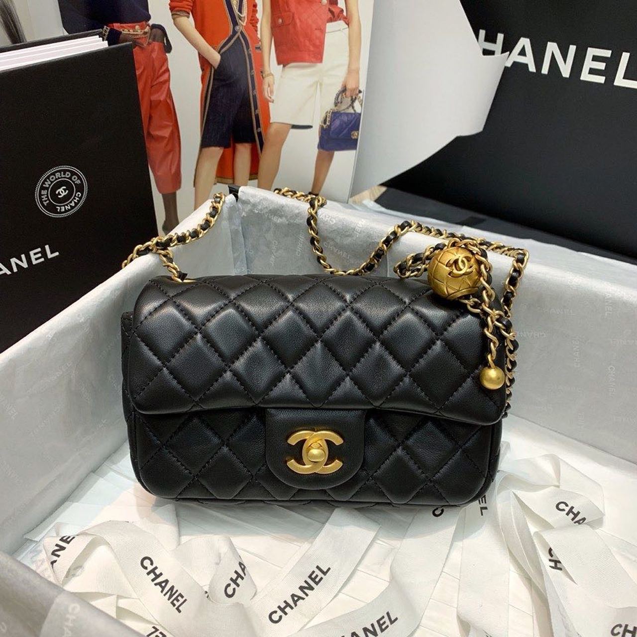CHL - Flap Bag With CHL - Ball On Strap Black For Women Handbags, Shoulder And Crossbody Bags 7.8in/20LO AS1787