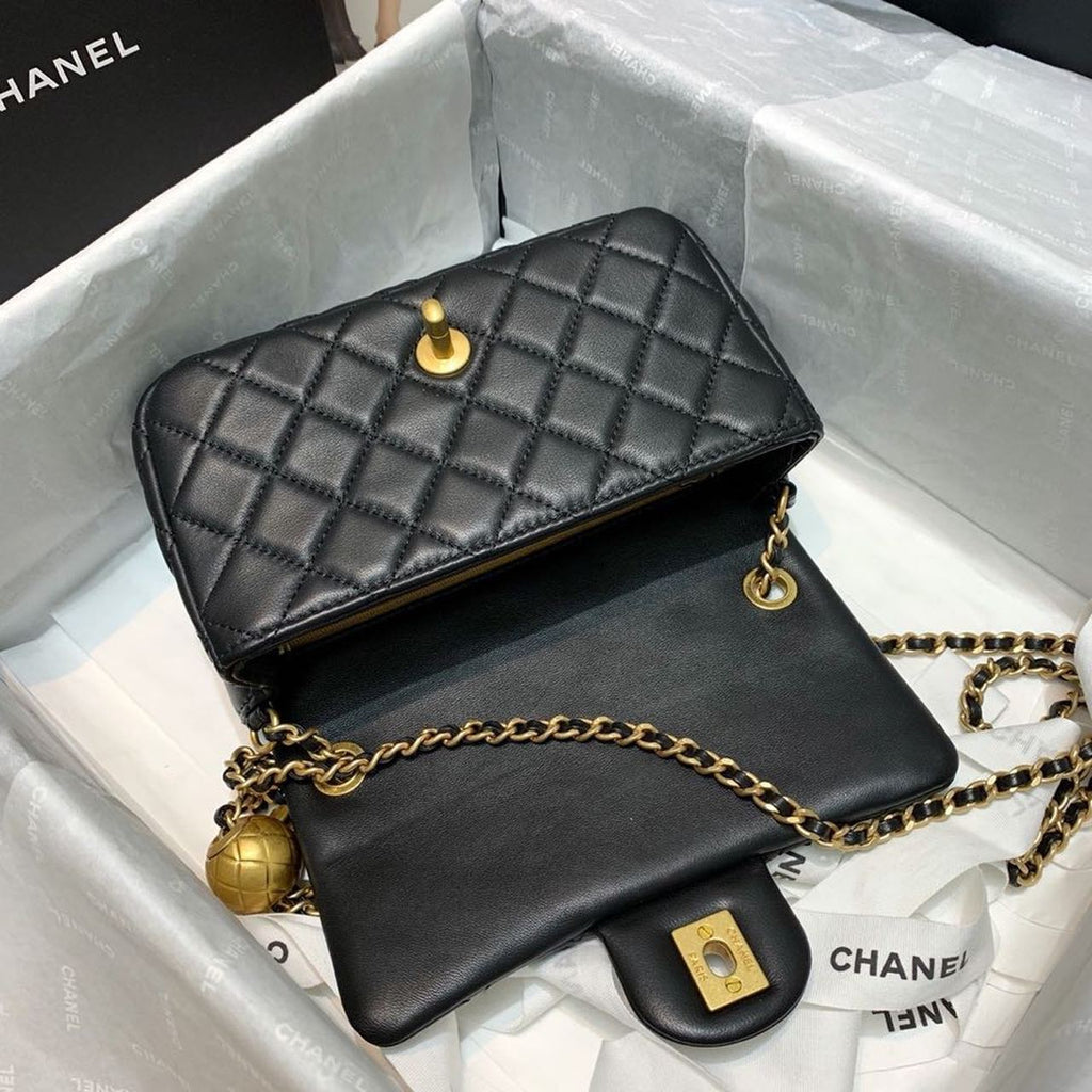 CHL - Flap Bag With CHL - Ball On Strap Black For Women Handbags, Shoulder And Crossbody Bags 7.8in/20LO AS1787