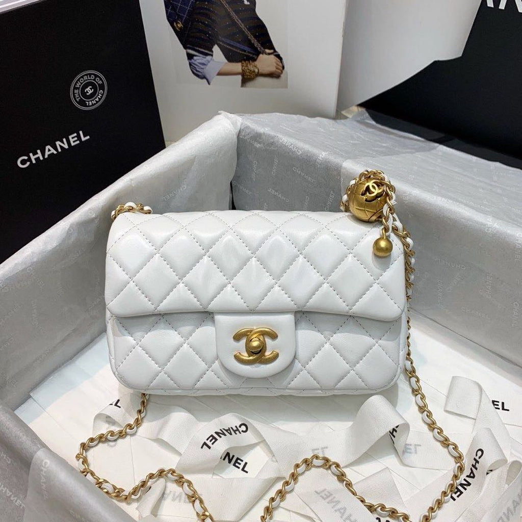 CHL - Flap Bag With CHL - Ball On Strap White For Women Handbags, Shoulder And Crossbody Bags 7.8in/20LO AS1787