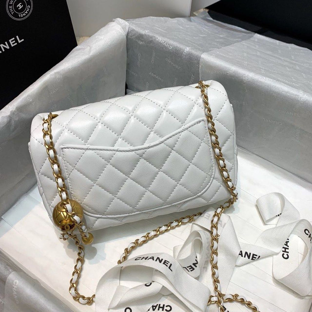CHL - Flap Bag With CHL - Ball On Strap White For Women Handbags, Shoulder And Crossbody Bags 7.8in/20LO AS1787