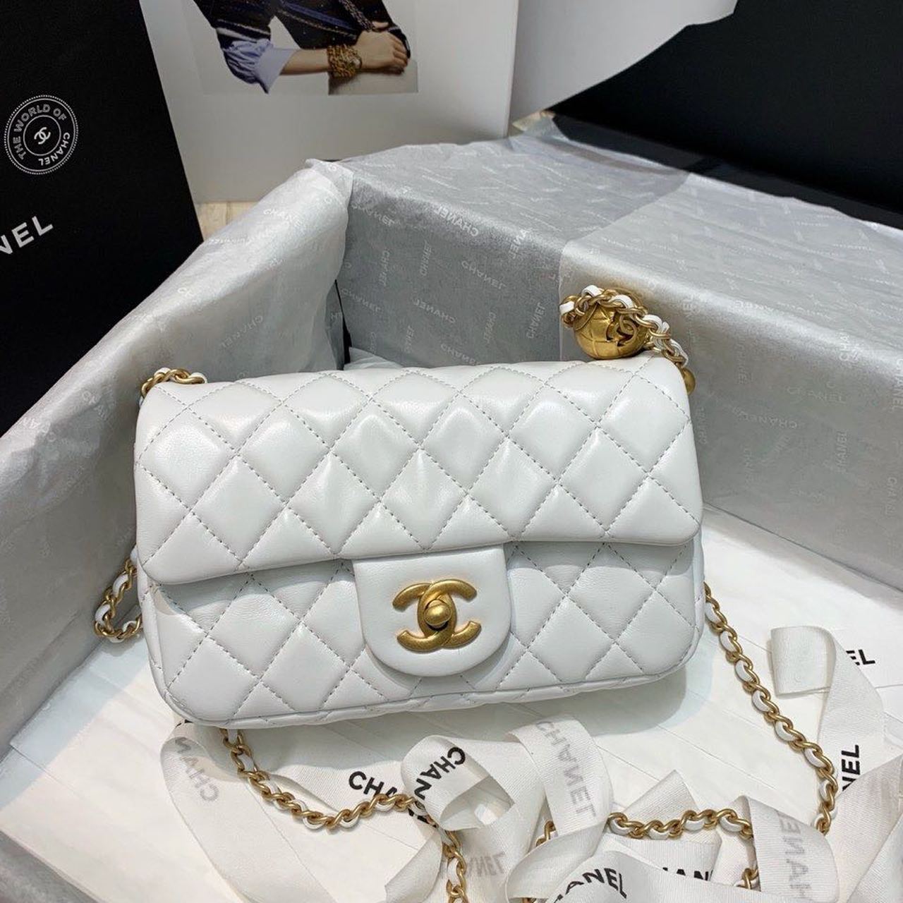 CHL - Flap Bag With CHL - Ball On Strap White For Women Handbags, Shoulder And Crossbody Bags 7.8in/20LO AS1787