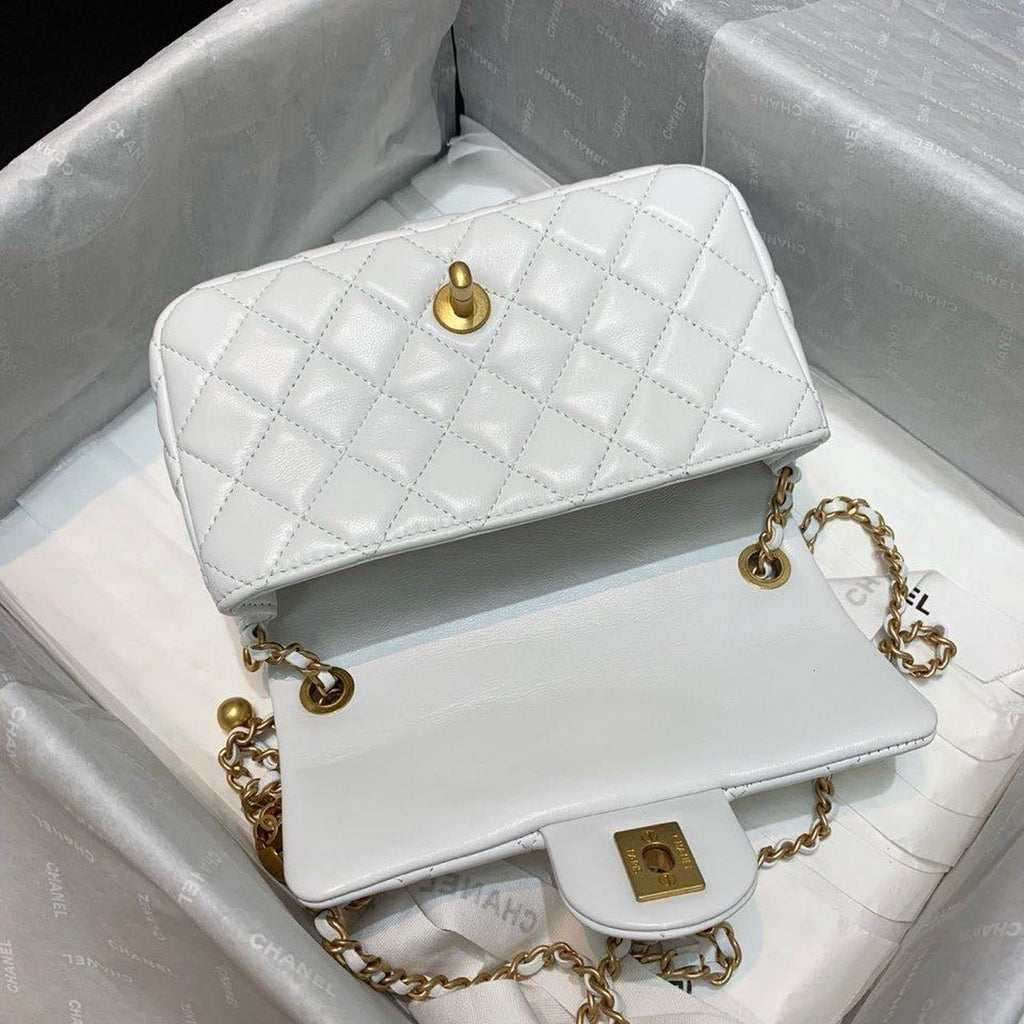 CHL - Flap Bag With CHL - Ball On Strap White For Women Handbags, Shoulder And Crossbody Bags 7.8in/20LO AS1787