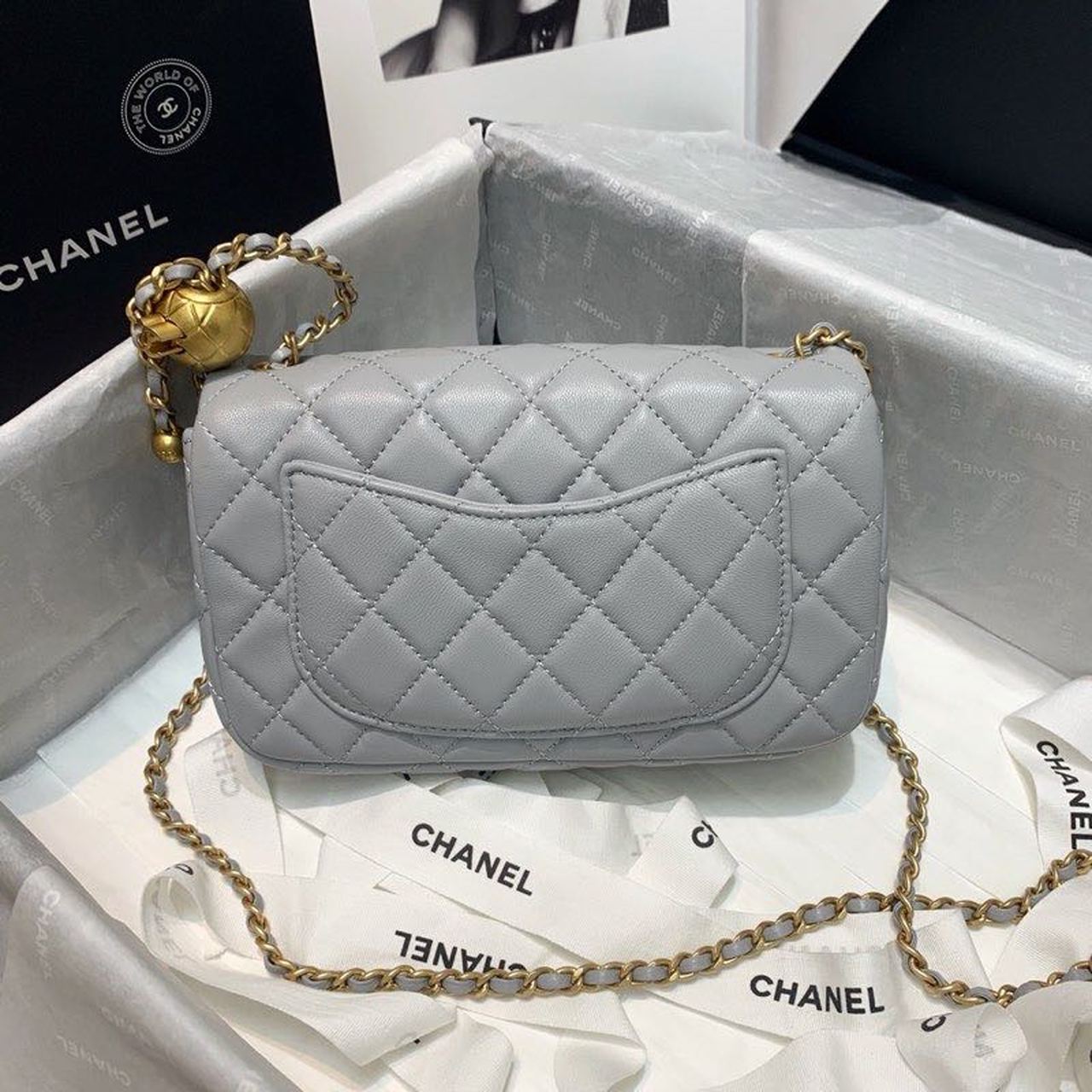 CHL - Flap Bag With CHL - Ball On Strap Grey For Women Handbags, Shoulder And Crossbody Bags 7.8in/20LO AS1787