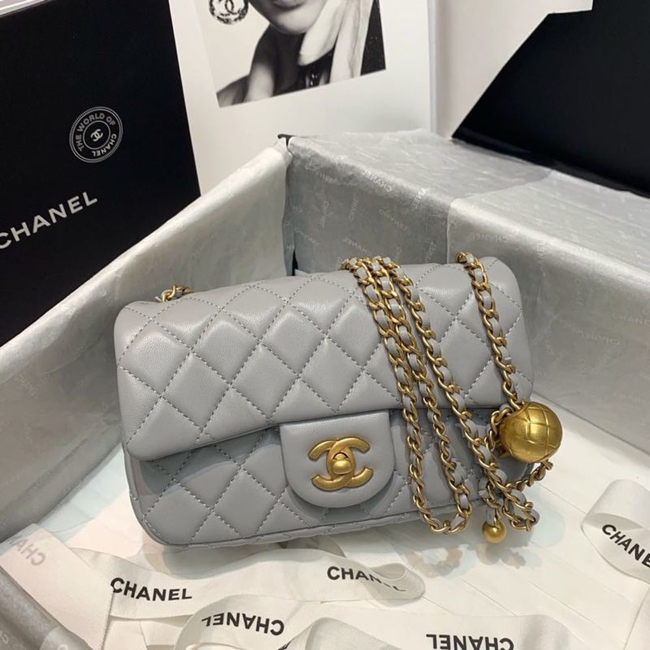 CHL - Flap Bag With CHL - Ball On Strap Grey For Women Handbags, Shoulder And Crossbody Bags 7.8in/20LO AS1787