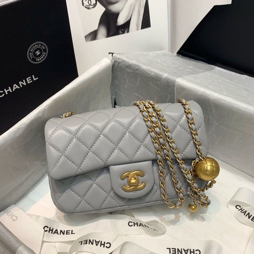 CHL - Flap Bag With CHL - Ball On Strap Grey For Women Handbags, Shoulder And Crossbody Bags 7.8in/20LO AS1787