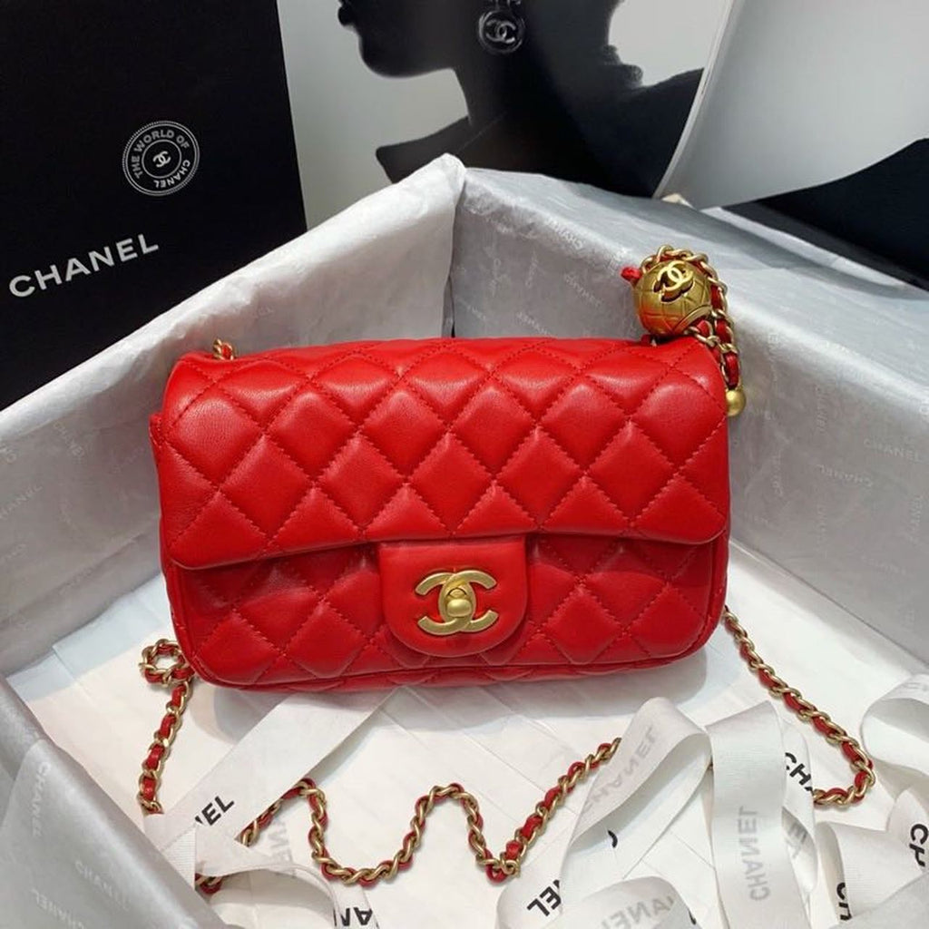 CHL - Flap Bag With CHL - Ball On Strap Red For Women Handbags, Shoulder And Crossbody Bags 7.8in/20LO AS1787