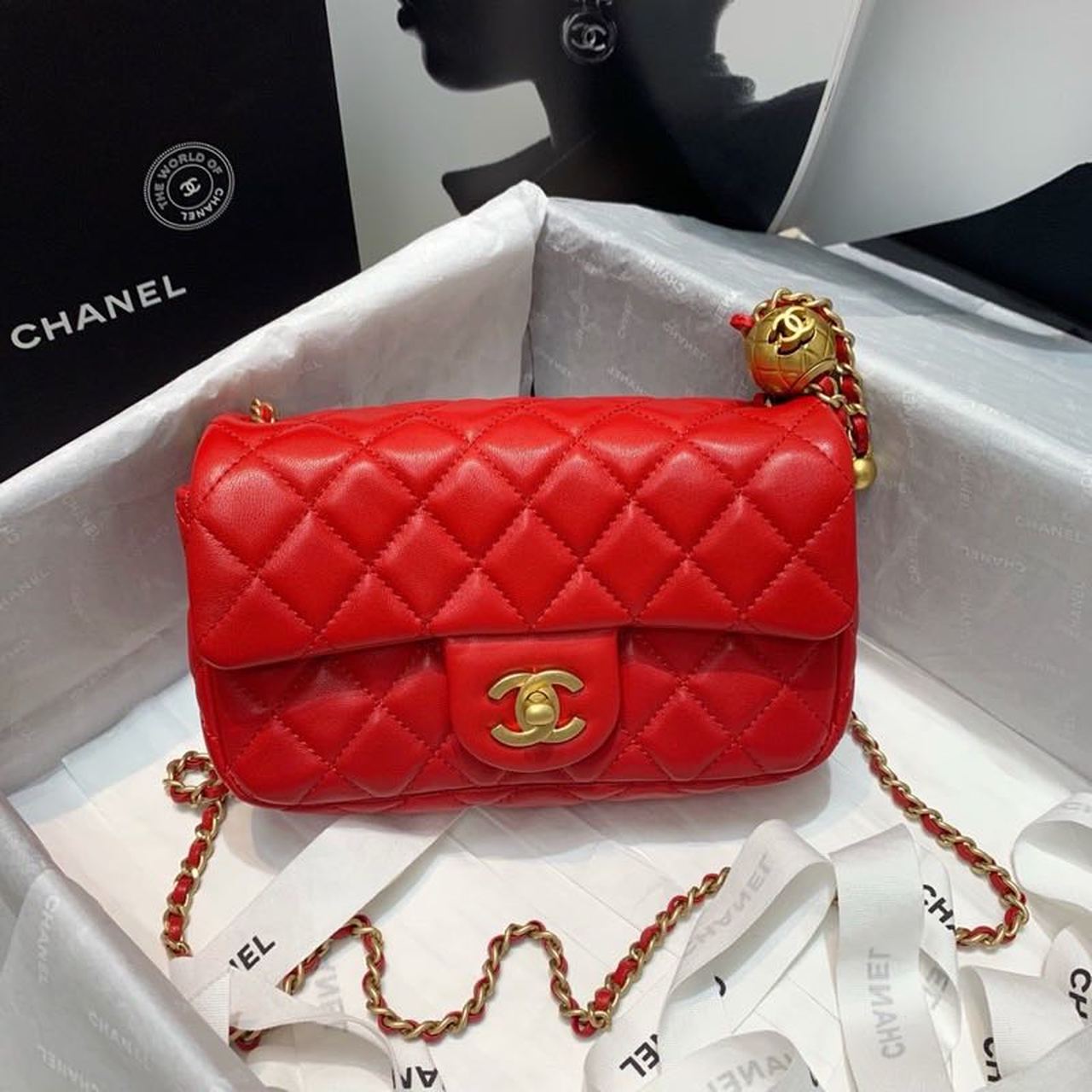CHL - Flap Bag With CHL - Ball On Strap Red For Women Handbags, Shoulder And Crossbody Bags 7.8in/20LO AS1787