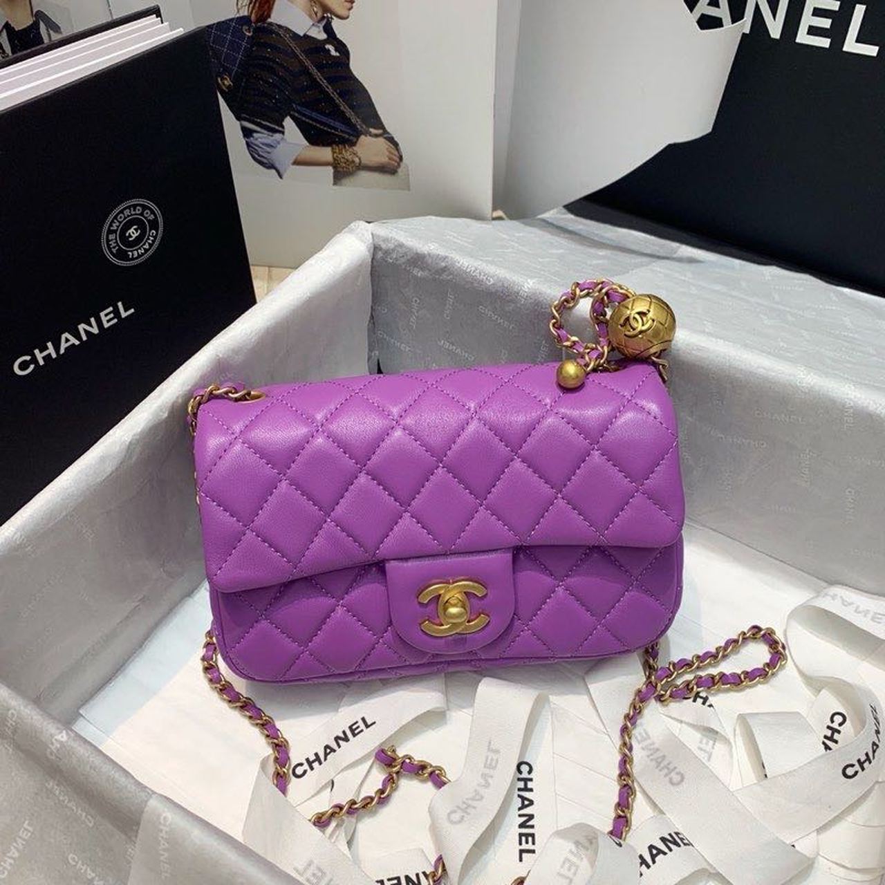 CHL - Flap Bag With CHL - Ball On Strap Purple For Women Handbags, Shoulder And Crossbody Bags 7.8in/20LO AS1787