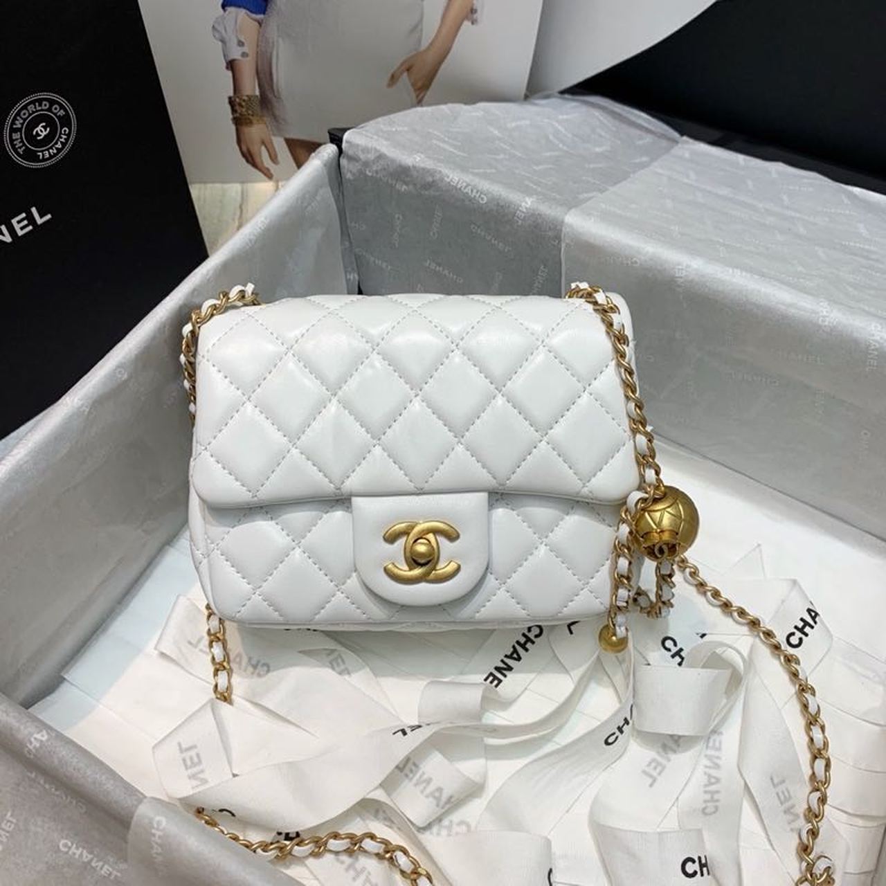 CHL - Mini Flap Bag With CHL - Ball On Strap White For Women Handbags, Shoulder And Crossbody Bags 6.7in/17LO AS1786