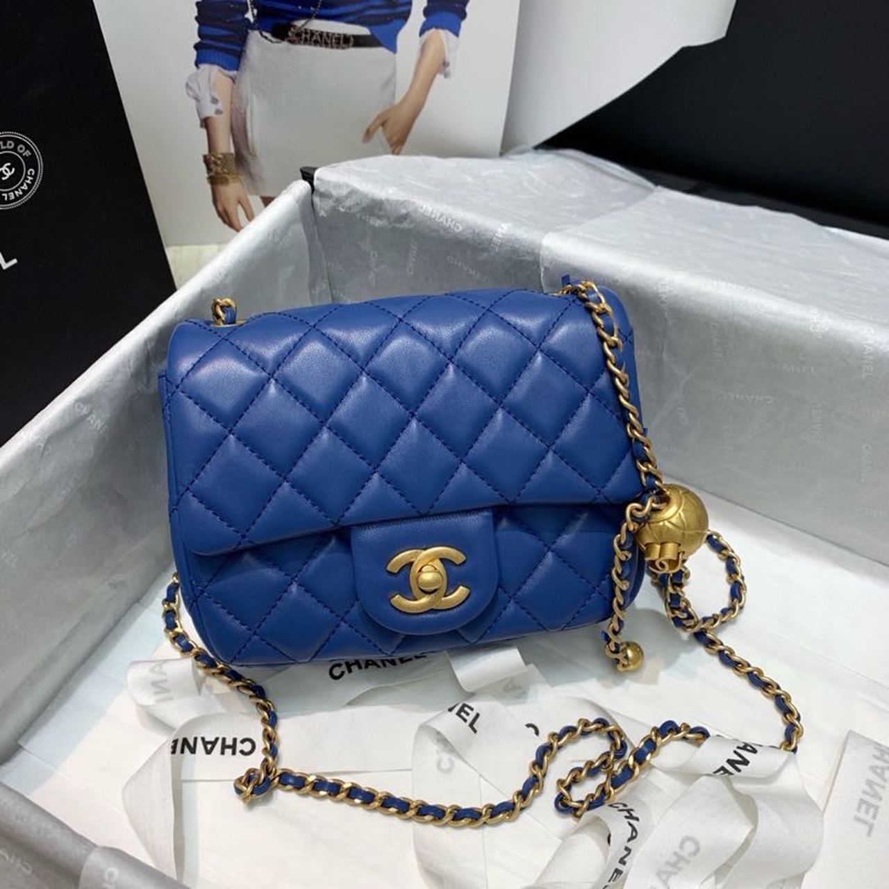 CHL - Mini Flap Bag With CHL - Ball On Strap Blue For Women Handbags, Shoulder And Crossbody Bags 6.7in/17LO AS1786