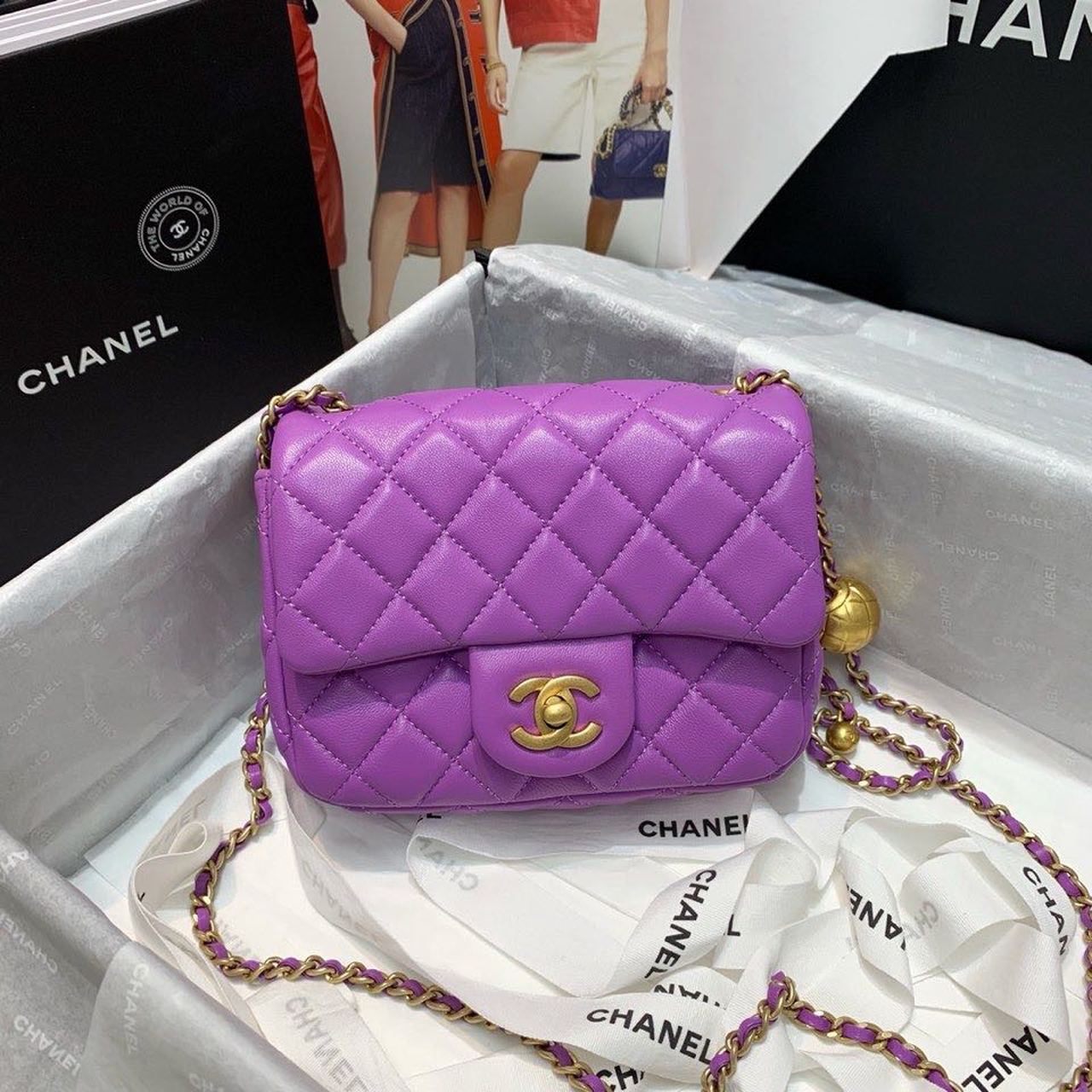 CHL - Mini Flap Bag With CHL - Ball On Strap Purple For Women Handbags, Shoulder And Crossbody Bags 6.7in/17LO AS1786