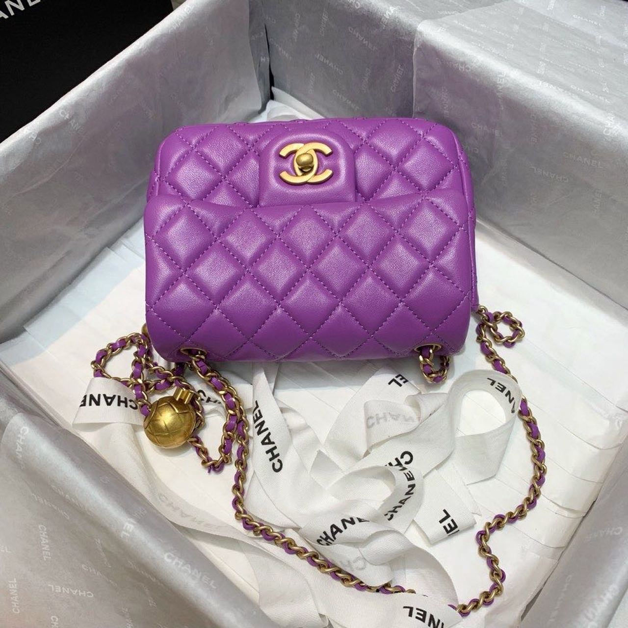 CHL - Mini Flap Bag With CHL - Ball On Strap Purple For Women Handbags, Shoulder And Crossbody Bags 6.7in/17LO AS1786