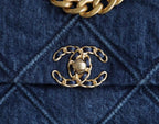 CHL -  19 Handbag Denim Blue For Women Flap Bag, Shoulder And Crossbody Bags 10.1in/26LO AS1160 B02876 N6832