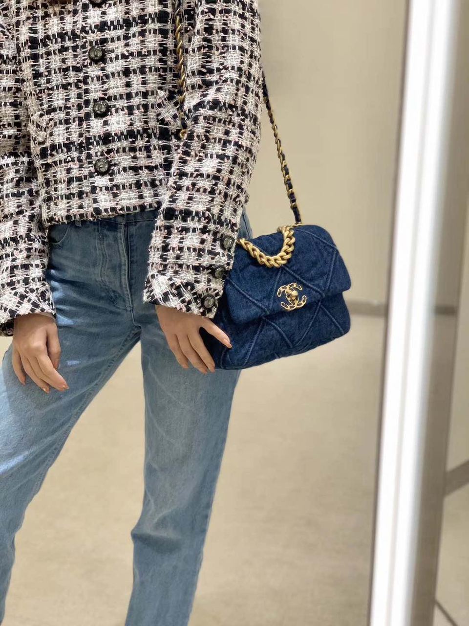 CHL -  19 Handbag Denim Blue For Women Flap Bag, Shoulder And Crossbody Bags 10.1in/26LO AS1160 B02876 N6832
