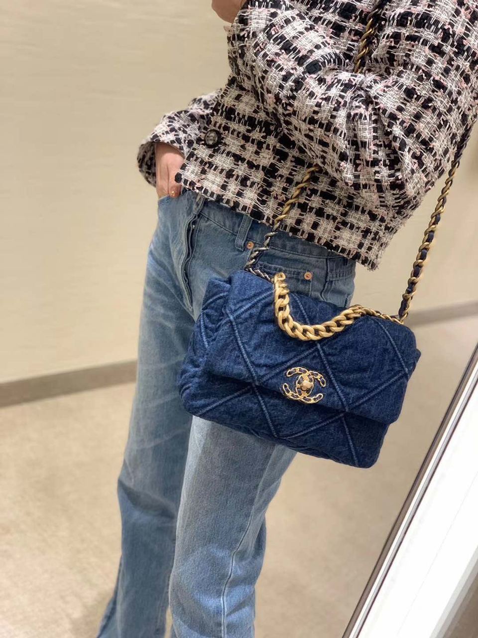 CHL -  19 Handbag Denim Blue For Women Flap Bag, Shoulder And Crossbody Bags 10.1in/26LO AS1160 B02876 N6832