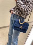 CHL -  19 Handbag Denim Blue For Women Flap Bag, Shoulder And Crossbody Bags 10.1in/26LO AS1160 B02876 N6832