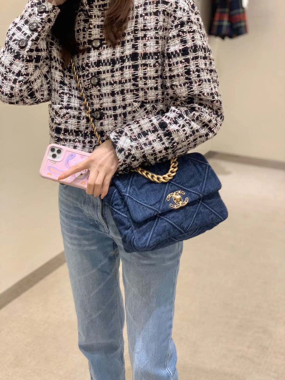 CHL -  19 Handbag Denim Blue For Women Flap Bag, Shoulder And Crossbody Bags 10.1in/26LO AS1160 B02876 N6832