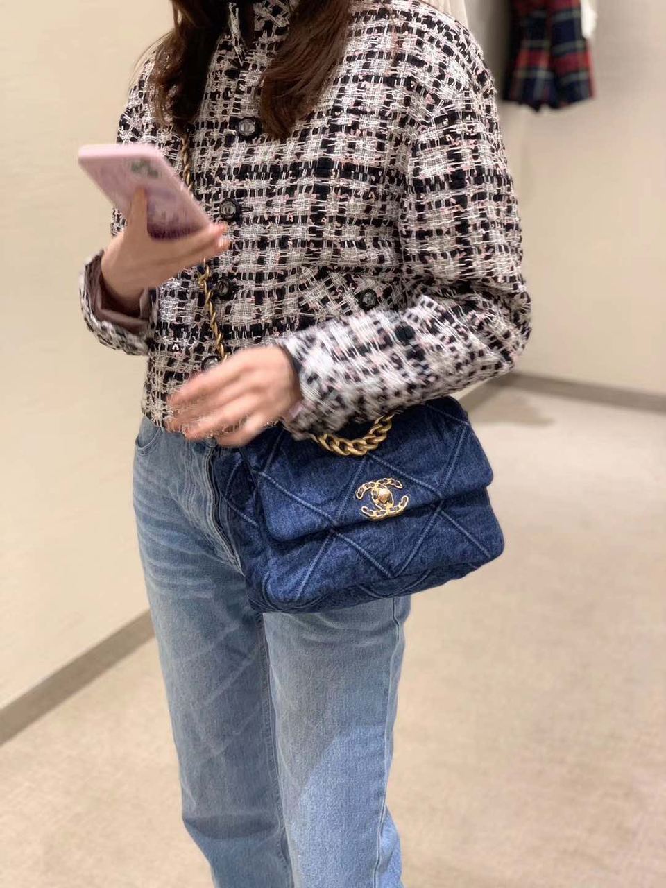 CHL -  19 Handbag Denim Blue For Women Flap Bag, Shoulder And Crossbody Bags 10.1in/26LO AS1160 B02876 N6832