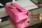 CHL -  Classic Flap With Charm Chain With CHL -  Ball On Strap Bag 20LO Gold Toned Hardware Lambskin Leather Spring/SuMM - er Collection, Pink