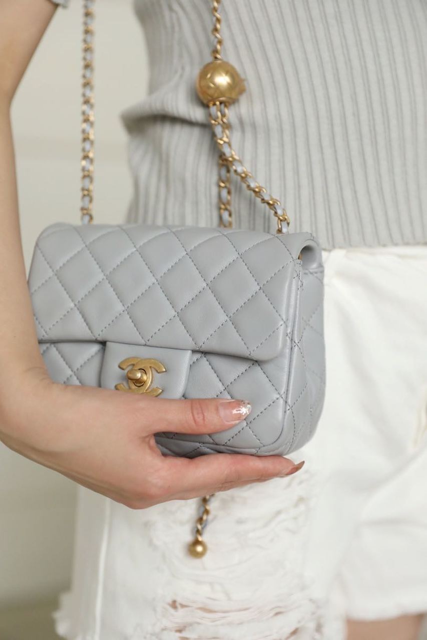 CHL - Mini Flap Bag With CHL - Ball On Strap Grey For Women Handbags, Shoulder And Crossbody Bags 6.7in/17LO AS1786