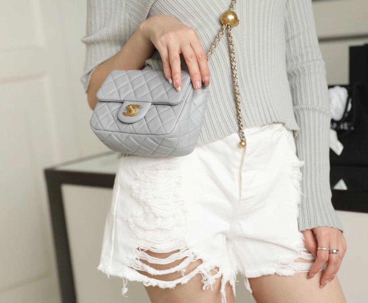 CHL - Mini Flap Bag With CHL - Ball On Strap Grey For Women Handbags, Shoulder And Crossbody Bags 6.7in/17LO AS1786