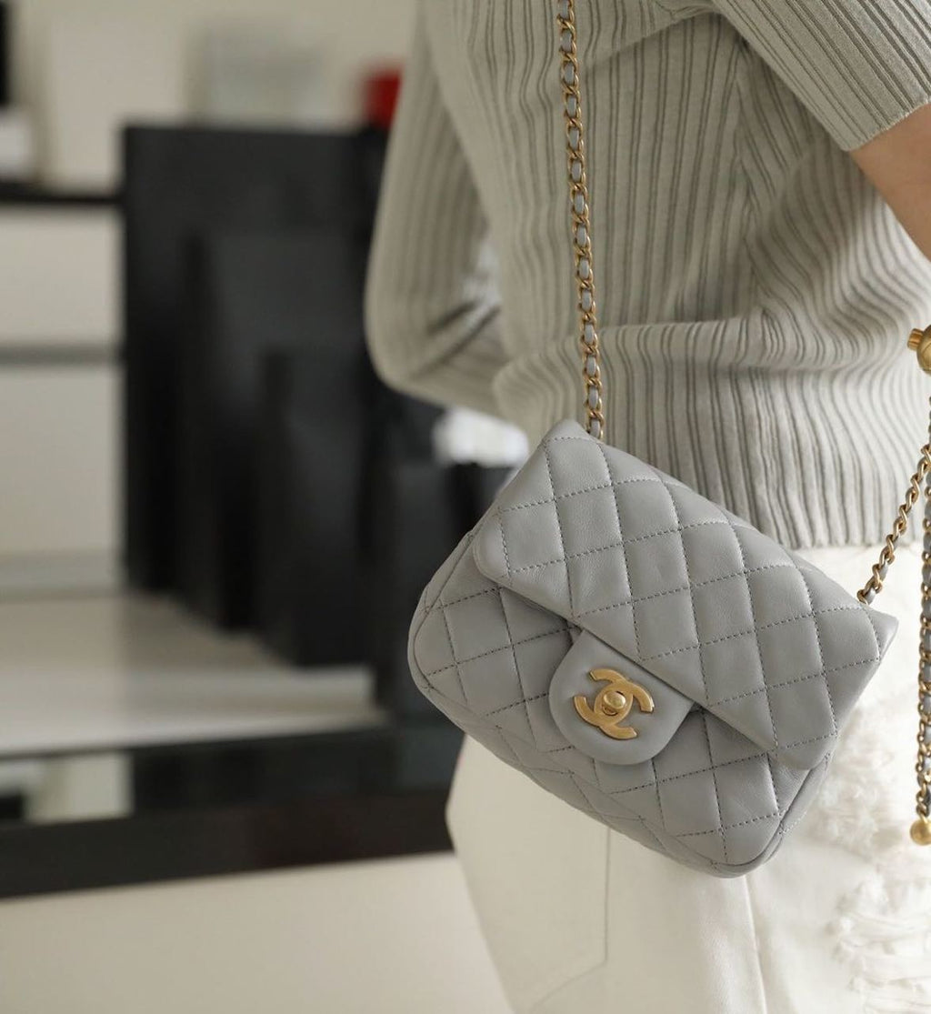 CHL - Mini Flap Bag With CHL - Ball On Strap Grey For Women Handbags, Shoulder And Crossbody Bags 6.7in/17LO AS1786