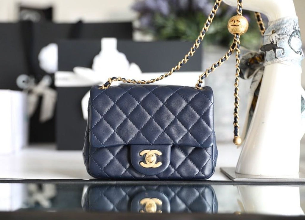 CHL - Mini Flap Bag With CHL - Ball On Strap Navy Blue For Women Handbags, Shoulder And Crossbody Bags 6.7in/17LO AS1786