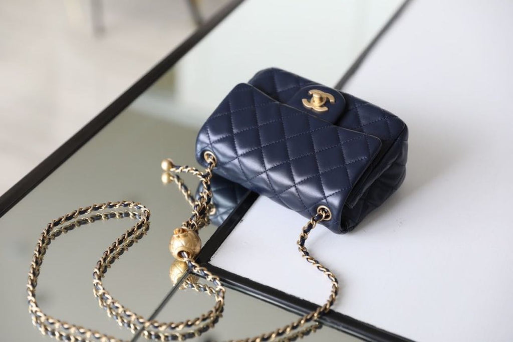 CHL - Mini Flap Bag With CHL - Ball On Strap Navy Blue For Women Handbags, Shoulder And Crossbody Bags 6.7in/17LO AS1786
