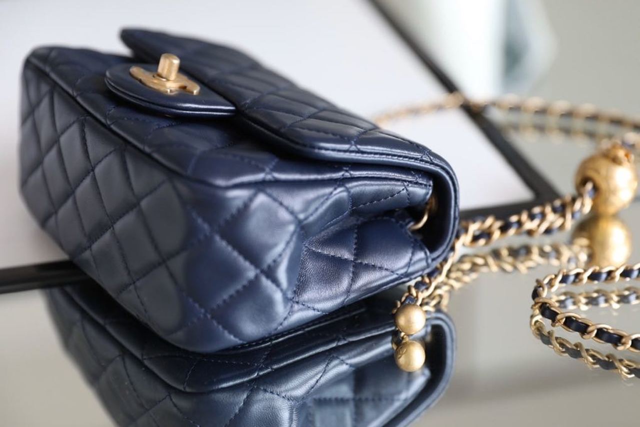 CHL - Mini Flap Bag With CHL - Ball On Strap Navy Blue For Women Handbags, Shoulder And Crossbody Bags 6.7in/17LO AS1786