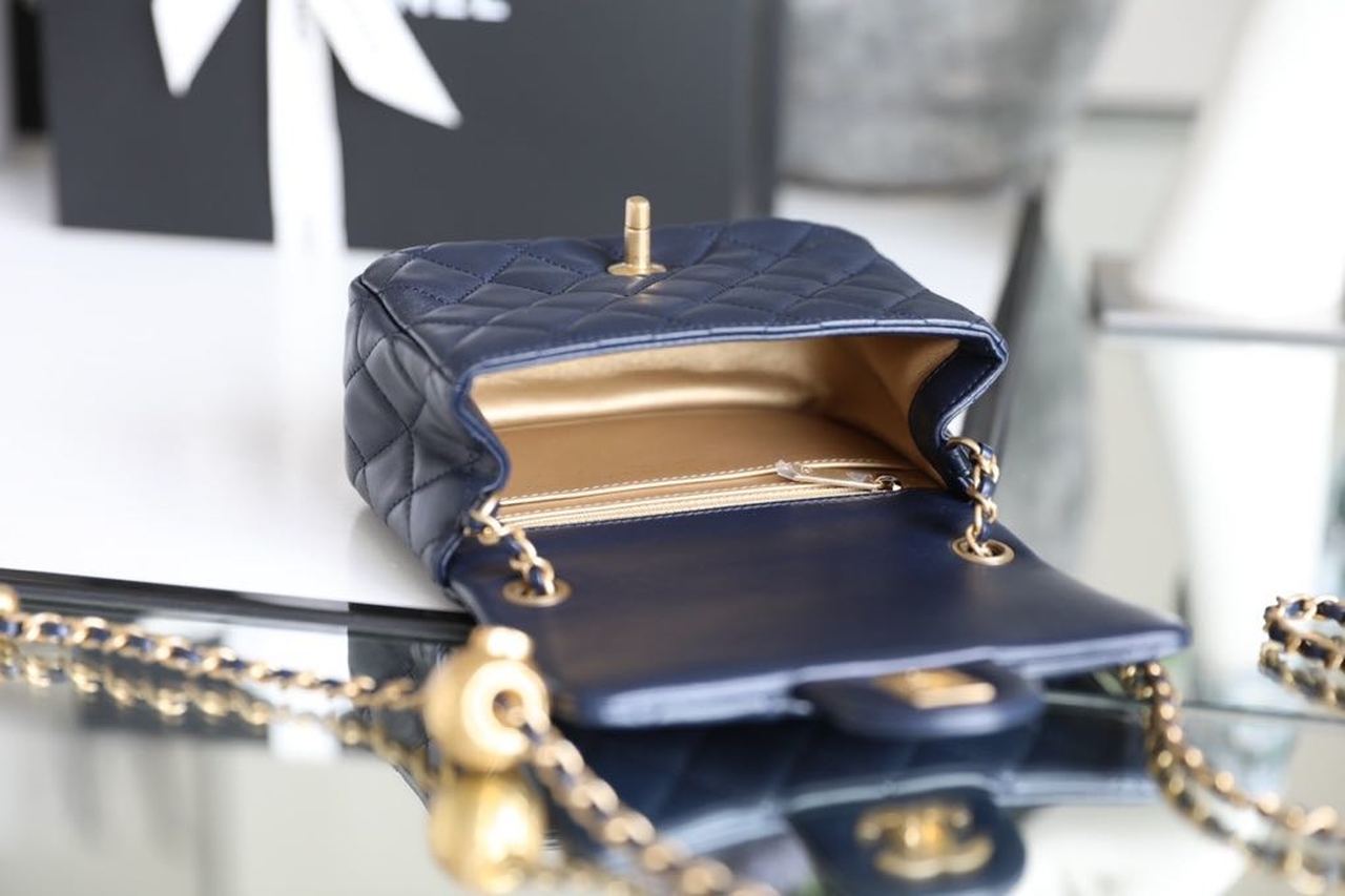 CHL - Mini Flap Bag With CHL - Ball On Strap Navy Blue For Women Handbags, Shoulder And Crossbody Bags 6.7in/17LO AS1786