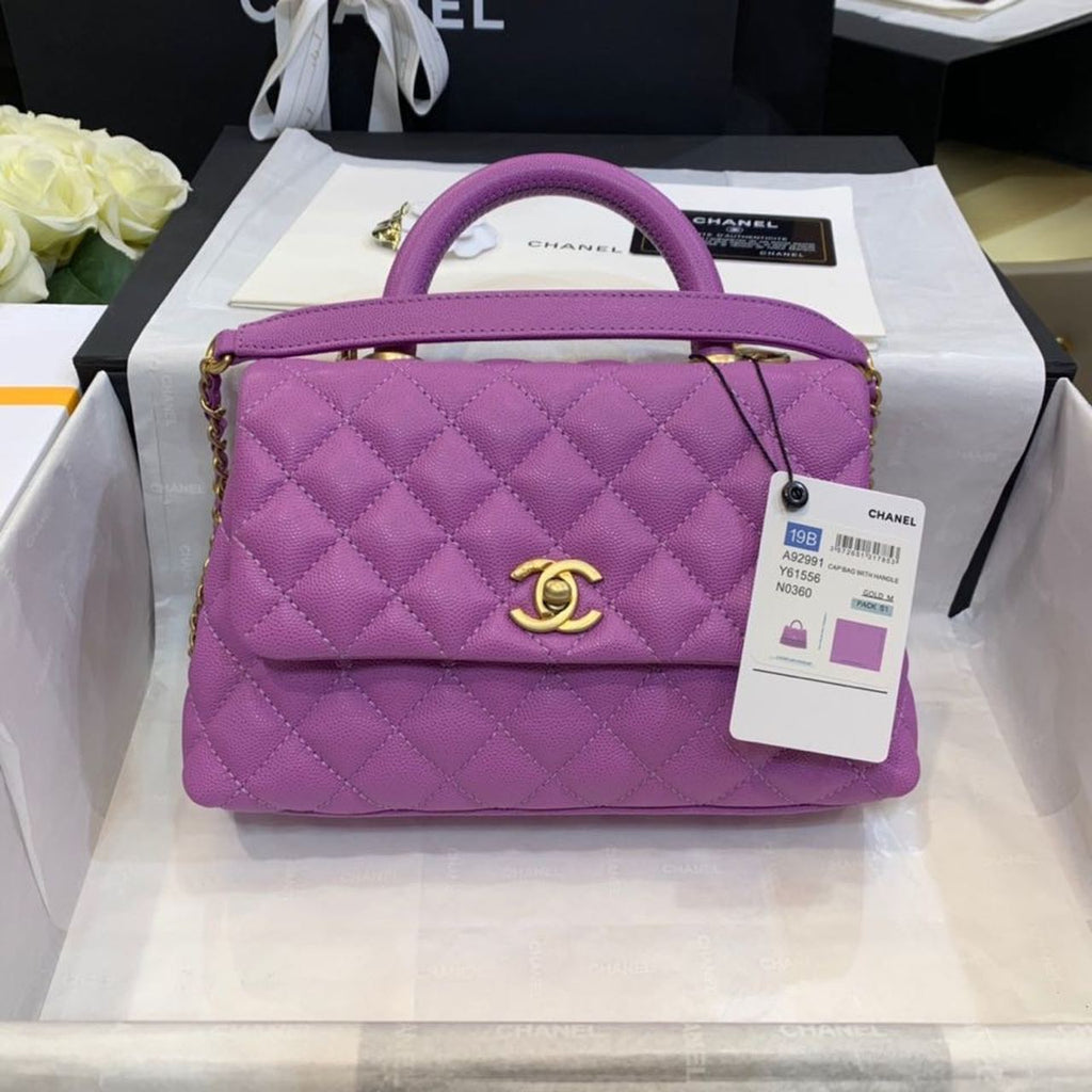 CHL - Medium Flap Bag With Top Handle Purple For Women, Women’s Handbags, Shoulder And Crossbody Bags 9in/23LO A92990