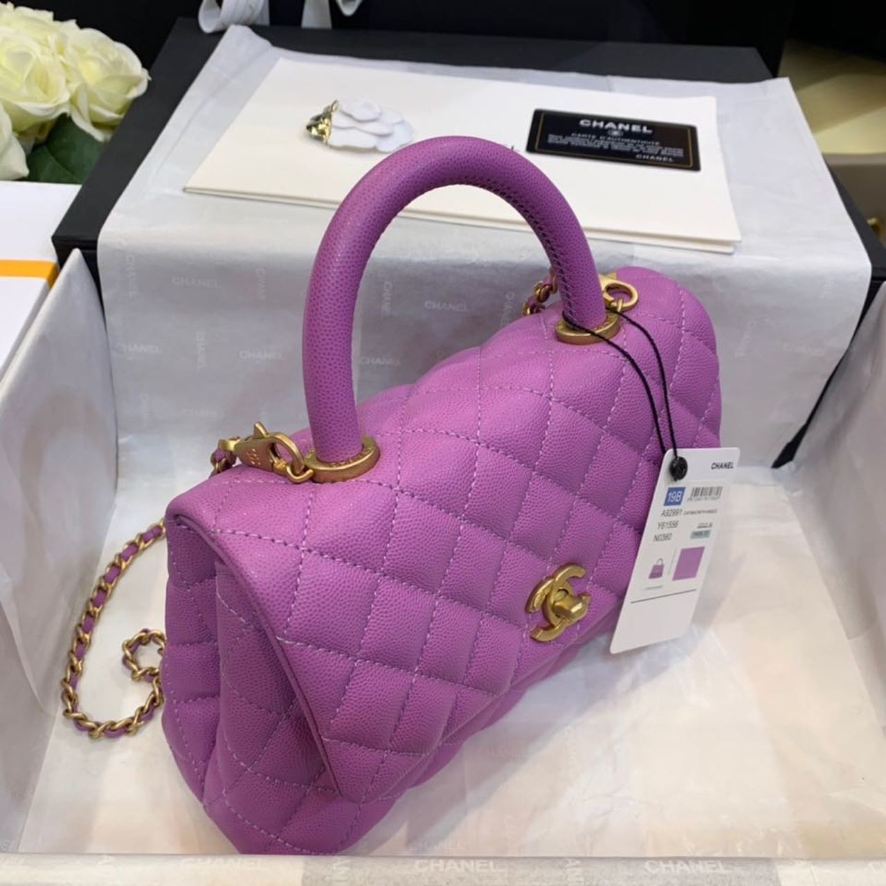 CHL - Medium Flap Bag With Top Handle Purple For Women, Women’s Handbags, Shoulder And Crossbody Bags 9in/23LO A92990