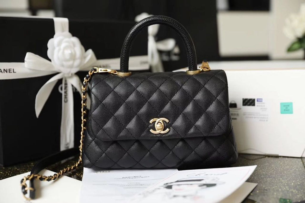 CHL - Medium Flap Bag With Top Handle Black For Women, Women’s Handbags, Shoulder And Crossbody Bags 9in/23LO A92990