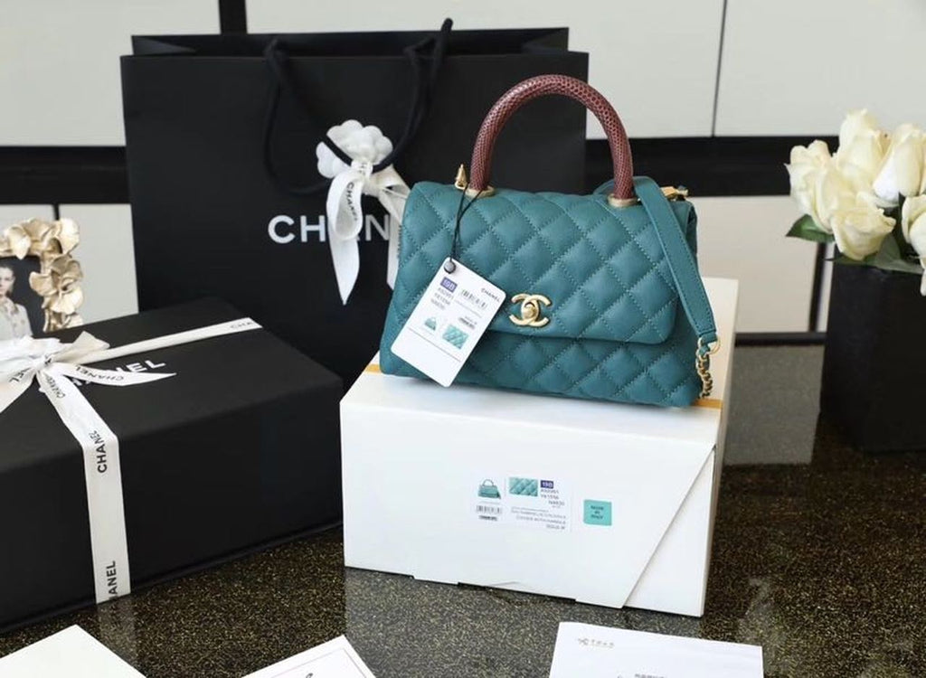 CHL - Medium Flap Bag With Top Handle Teal For Women, Women’s Handbags, Shoulder And Crossbody Bags 9in/23LO A92990