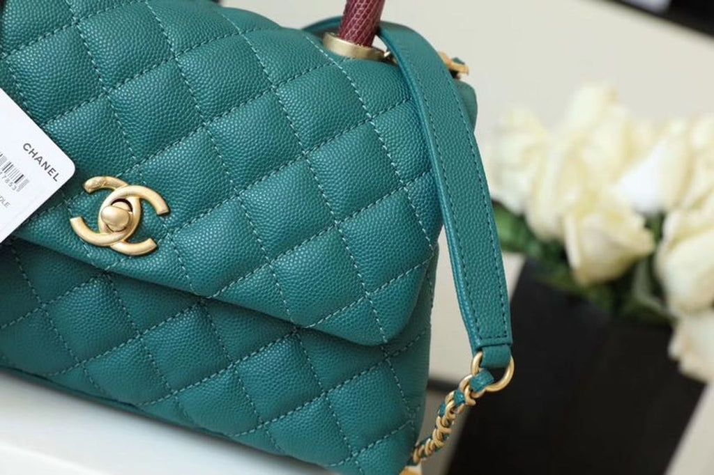 CHL - Medium Flap Bag With Top Handle Teal For Women, Women’s Handbags, Shoulder And Crossbody Bags 9in/23LO A92990