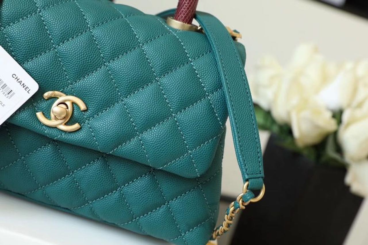 CHL - Medium Flap Bag With Top Handle Teal For Women, Women’s Handbags, Shoulder And Crossbody Bags 9in/23LO A92990