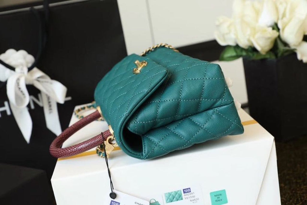 CHL - Medium Flap Bag With Top Handle Teal For Women, Women’s Handbags, Shoulder And Crossbody Bags 9in/23LO A92990