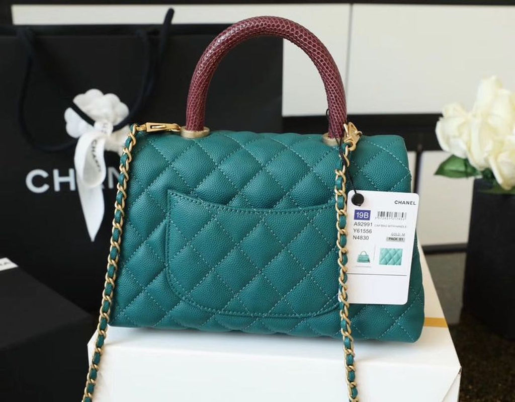 CHL - Medium Flap Bag With Top Handle Teal For Women, Women’s Handbags, Shoulder And Crossbody Bags 9in/23LO A92990