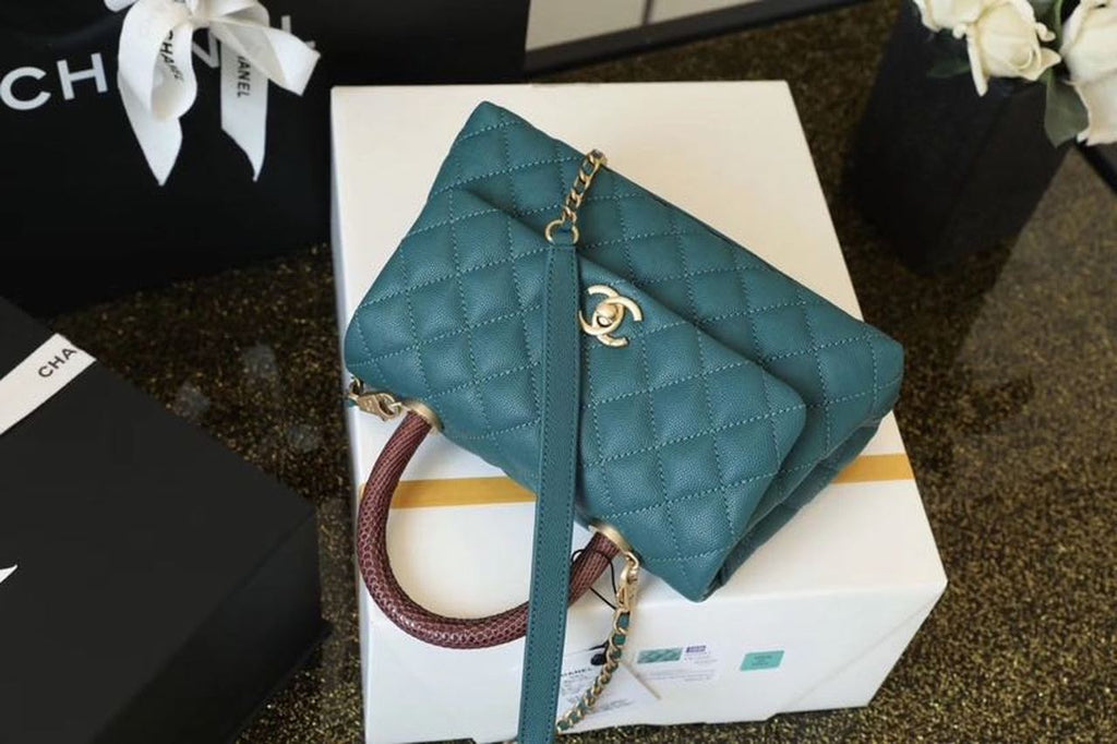 CHL - Medium Flap Bag With Top Handle Teal For Women, Women’s Handbags, Shoulder And Crossbody Bags 9in/23LO A92990