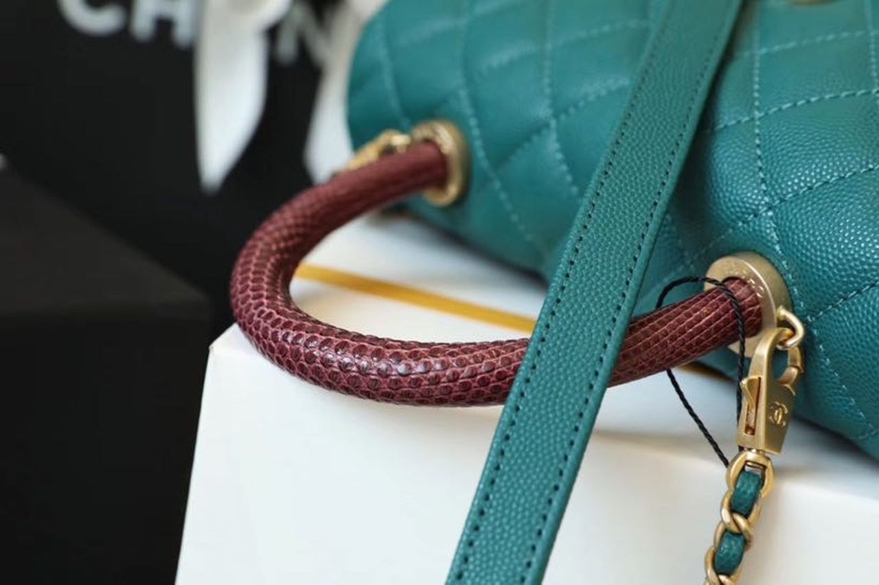 CHL - Medium Flap Bag With Top Handle Teal For Women, Women’s Handbags, Shoulder And Crossbody Bags 9in/23LO A92990