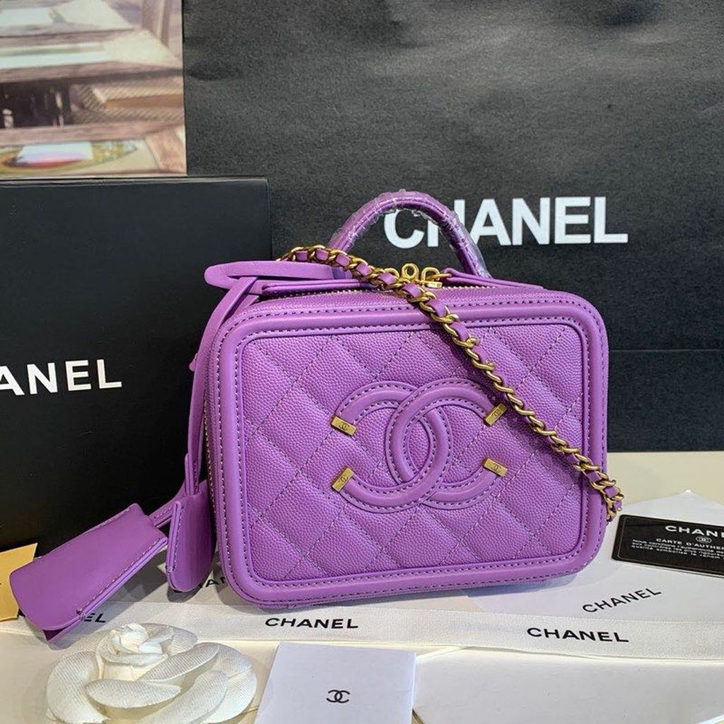 CHL -  Filigree Vanity Case Bag 18LO Gold Toned Hardware Caviar Leather Spring/SuMM - er Act 1 Collection, Purple
