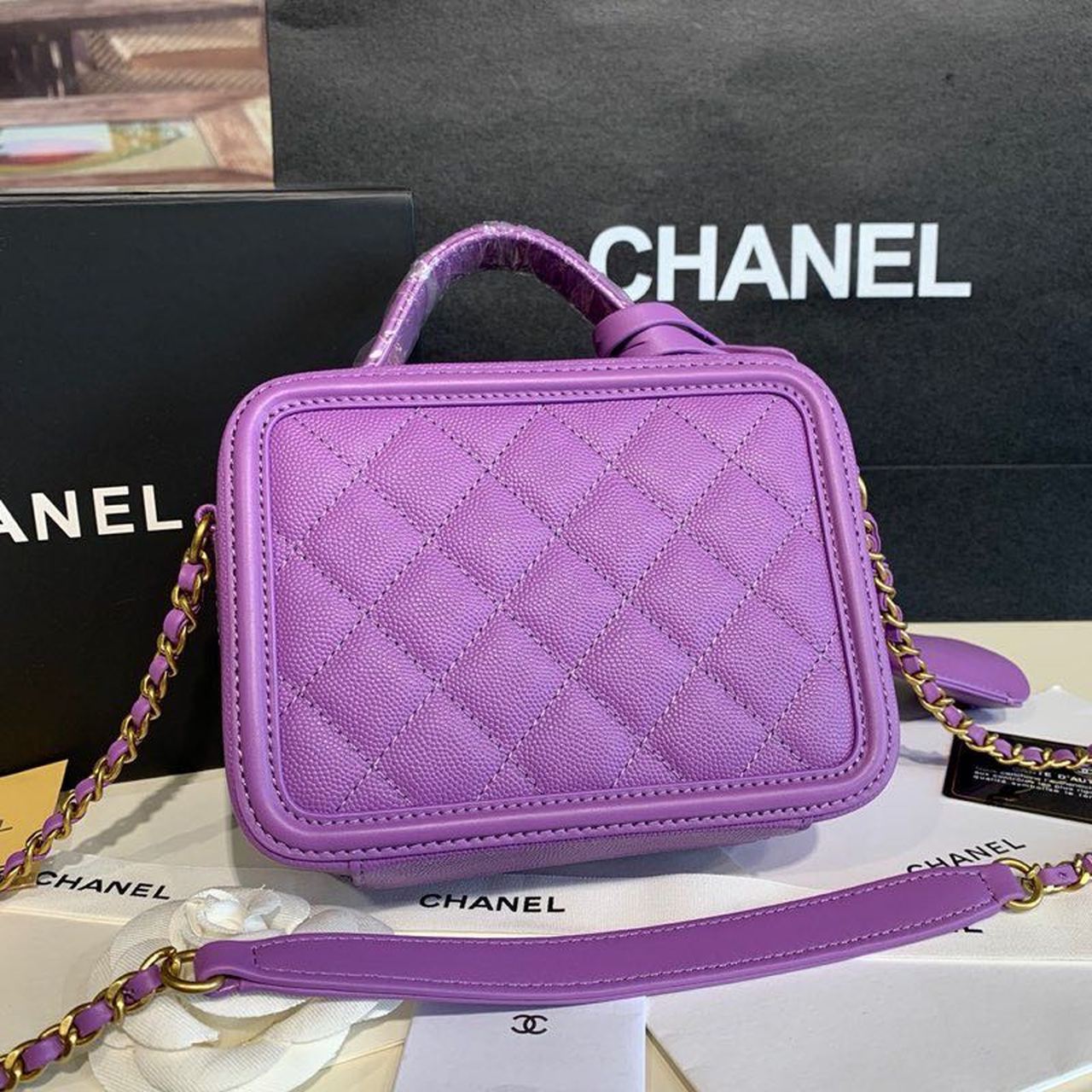 CHL -  Filigree Vanity Case Bag 18LO Gold Toned Hardware Caviar Leather Spring/SuMM - er Act 1 Collection, Purple