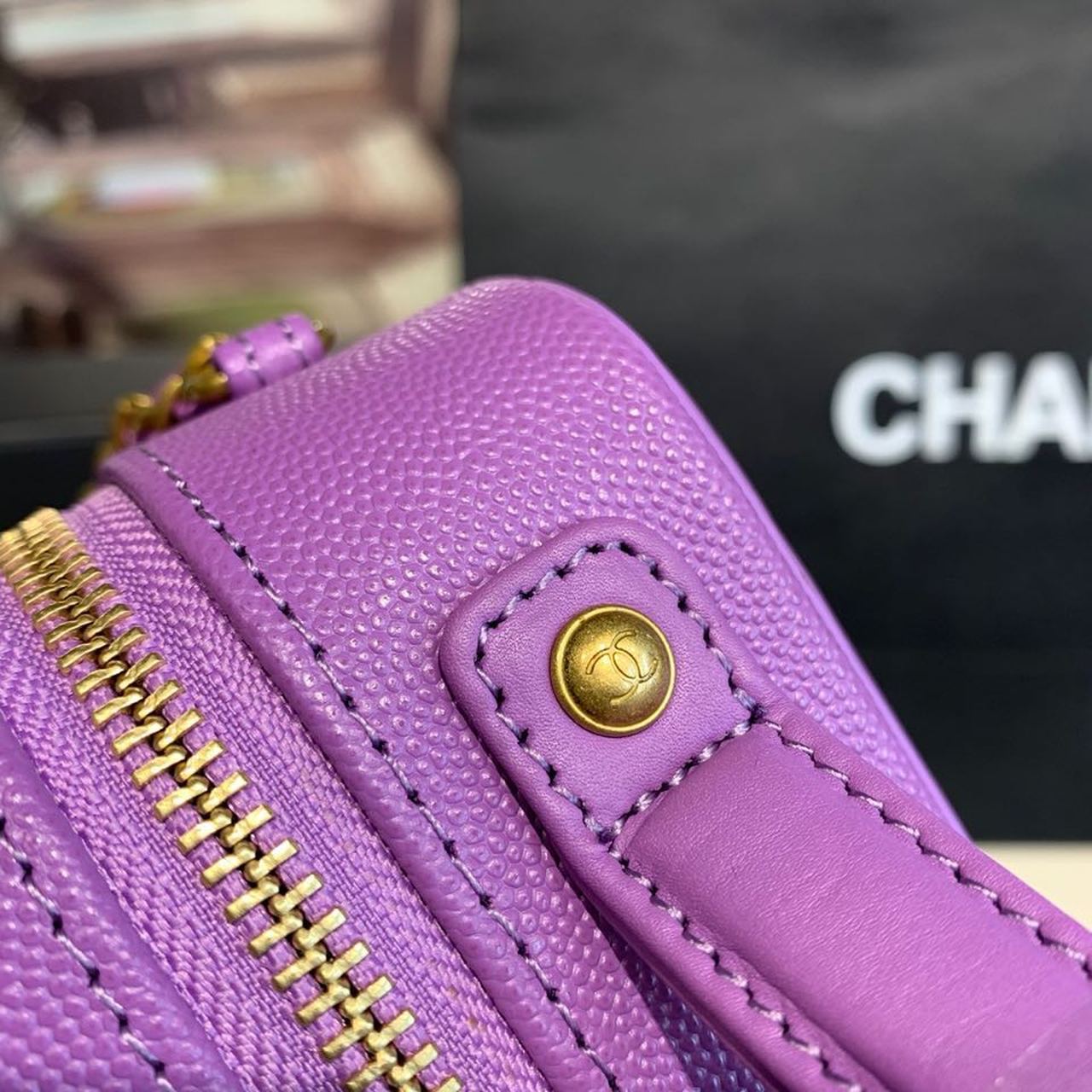 CHL -  Filigree Vanity Case Bag 18LO Gold Toned Hardware Caviar Leather Spring/SuMM - er Act 1 Collection, Purple